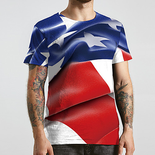 

Men's Unisex Tee T shirt 3D Print Graphic Prints Flag Plus Size Print Short Sleeve Casual Tops Basic Designer Big and Tall Red