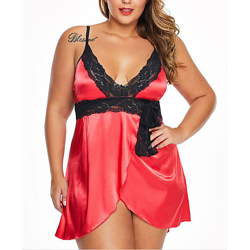 

Women's Plus Size Suits Pajamas Nightgown Lace Jacquard Polyester Casual V Neck Daily Wear Home / Sexy