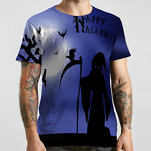 

Men's Unisex Tee T shirt 3D Print Halloween Graphic Prints Plus Size Print Short Sleeve Casual Tops Basic Designer Big and Tall Blue