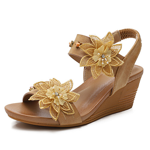 

Women's Sandals Wedge Sandals Wedge Heel PU Flower Camel Almond Black