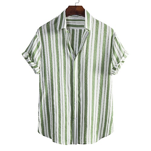 

Men's Shirt Other Prints Striped Short Sleeve Daily Tops Casual Light Green