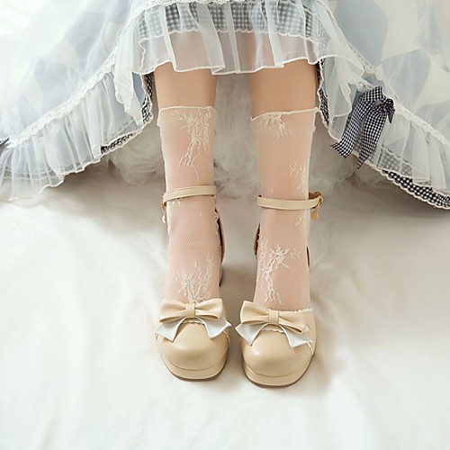 

Women's Lolita Shoes Chunky Heel Round Toe PU Synthetics Black Pink Beige
