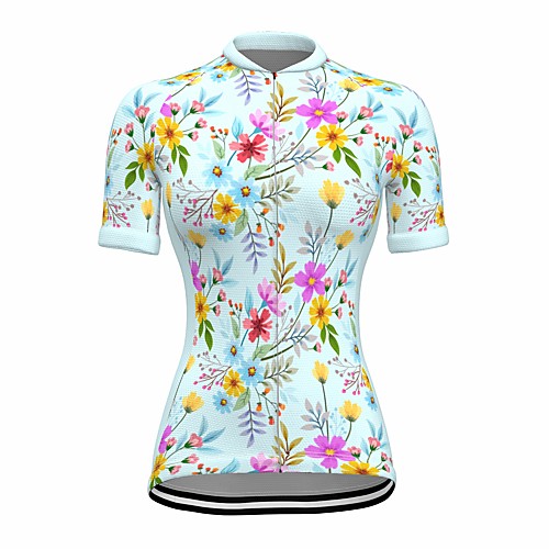 

21Grams Women's Short Sleeve Cycling Jersey Summer Spandex Polyester White Floral Botanical Bike Jersey Top Mountain Bike MTB Road Bike Cycling Quick Dry Moisture Wicking Breathable Sports Clothing