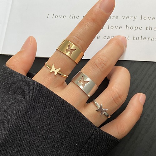 

Band Ring Classic Silver Gold Alloy Butterfly Stylish Simple Punk 2pcs 8 / Women's