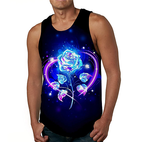 

Men's Tank Top Undershirt 3D Print Graphic Prints Rose Print Sleeveless Daily Tops Casual Designer Big and Tall Blue
