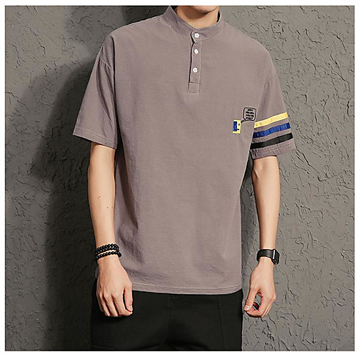 

Men's Shirt Letter Short Sleeve Casual Tops White Black Khaki