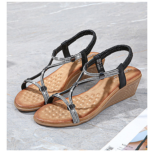 

Women's Sandals Wedge Sandals Wedge Heel PU Rhinestone White Black Beige
