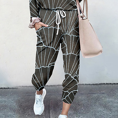 

Women's Basic Soft Comfort Going out Gym Palazzo Pants Lines / Waves Full Length Pocket Elastic Drawstring Design Print White Black