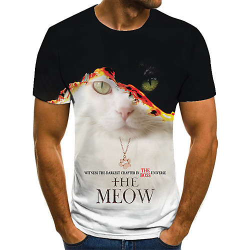

Men's Unisex Tee T shirt 3D Print Cat Graphic Prints Plus Size Print Short Sleeve Casual Tops Basic Fashion Designer Big and Tall Black / White