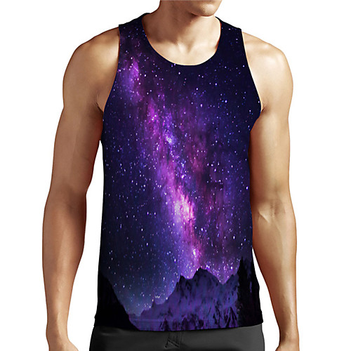 

Men's Unisex Tank Top Undershirt 3D Print Galaxy Graphic Prints Plus Size Print Sleeveless Casual Tops Basic Designer Big and Tall Purple