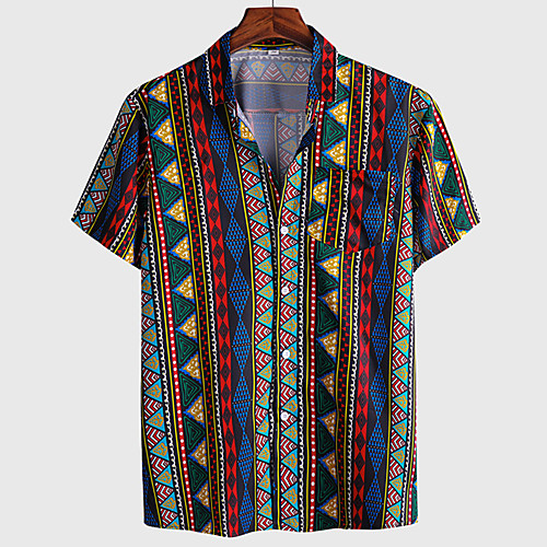 

Men's Shirt Tribal Graphic Prints Button-Down Short Sleeve Casual Tops Fashion Tropical Breathable Comfortable Rainbow