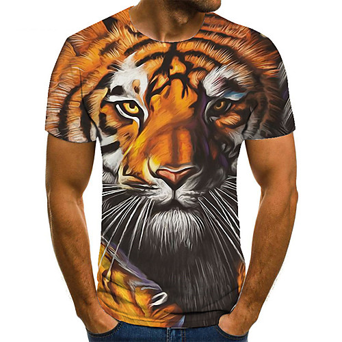 

Men's Unisex Tee T shirt 3D Print Graphic Prints Tiger Plus Size Print Short Sleeve Casual Tops Basic Fashion Designer Big and Tall Orange