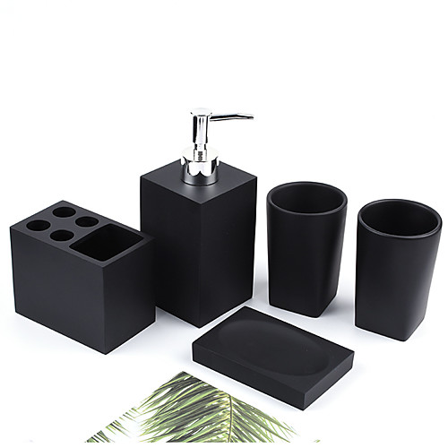 

Five Pieces Set Nordic Marble Texture Resin Bathroom Accessory Toothbrush Holder Soap Dispenser Pump Bottle Brush