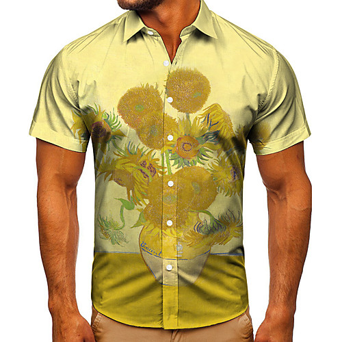 

Men's Shirt 3D Print Floral Graphic Prints Button-Down Short Sleeve Street Tops Casual Fashion Classic Breathable Yellow