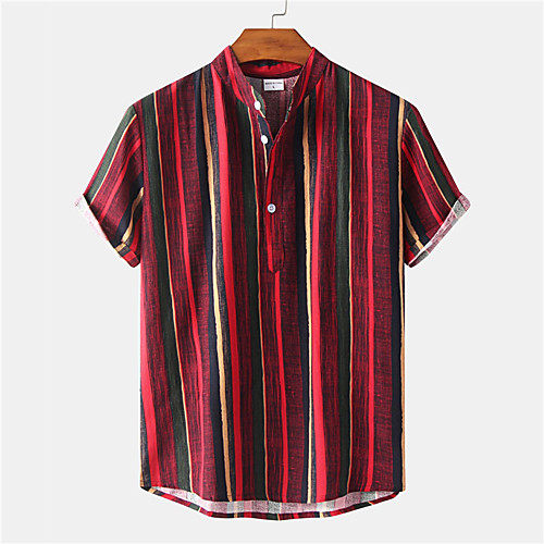 

Men's Shirt Striped Button-Down Short Sleeve Casual Tops Casual Fashion Breathable Comfortable Red Green