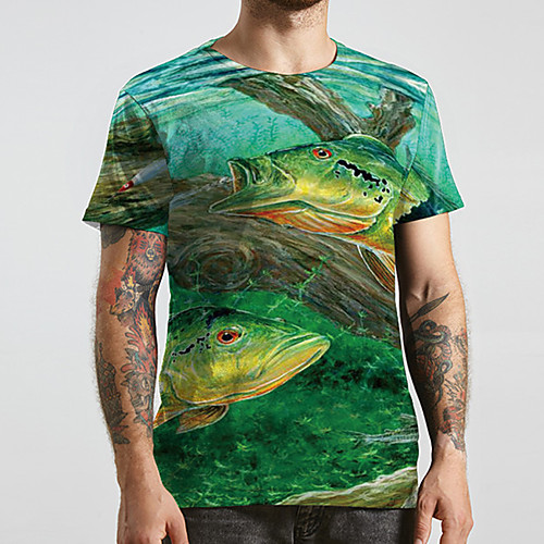 

Men's Unisex Tee T shirt 3D Print Graphic Prints Fish Plus Size Print Short Sleeve Casual Tops Basic Designer Big and Tall Green