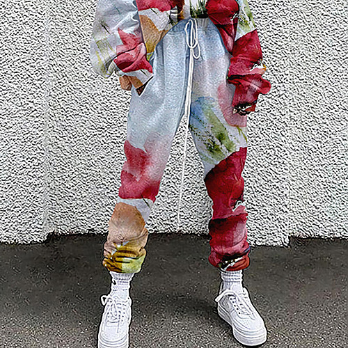 

Women's Fashion Casual / Sporty Comfort Daily Weekend Sweatpants Pants Flower / Floral Full Length Pocket Elastic Drawstring Design Print Blue Green