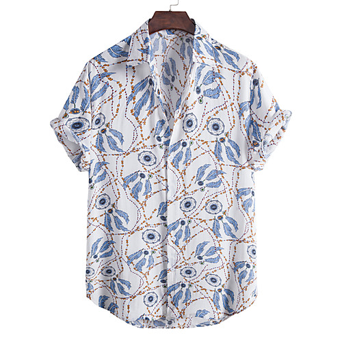 

Men's Shirt Other Prints Color Block Plus Size Print Short Sleeve Going out Tops Tropical Beach Rainbow