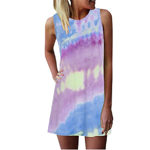 

Women's A Line Dress Short Mini Dress Navy Glitter Blue Purple Yellow Blushing Pink Navy Blue Sleeveless Tie Dye Spring Summer Casual / Daily 2021 S M L XL XXL