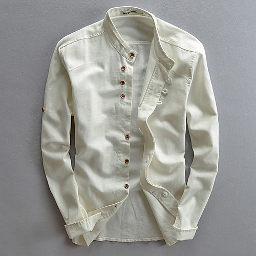 

Men's Shirt Solid Colored Button-Down Long Sleeve Casual Tops Casual Fashion Breathable Comfortable Standing Collar White Light gray Dark Gray
