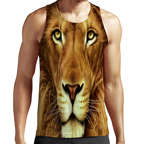 

Men's Unisex Tank Top Undershirt 3D Print Graphic Prints Tiger Animal Plus Size Print Sleeveless Casual Tops Basic Fashion Designer Breathable Yellow