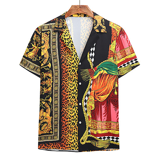 

Men's Shirt Other Prints Graphic Short Sleeve Casual Tops Casual Yellow