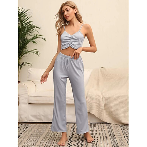

Women's Basic Streetwear Solid Color Vacation Casual / Daily Two Piece Set Tank Top Crop Tracksuit Pant Loungewear Ruched Tops
