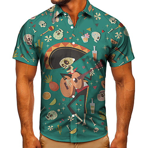 

Men's Shirt 3D Print Graphic Prints Alien Button-Down Short Sleeve Street Tops Casual Fashion Classic Breathable Blue