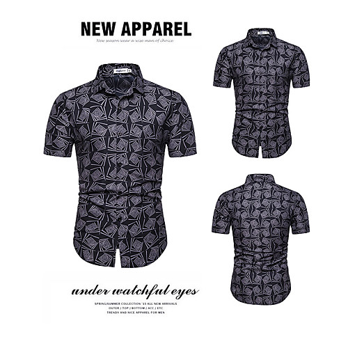 

Men's Shirt Other Prints Graphic Short Sleeve Casual Tops Casual Black