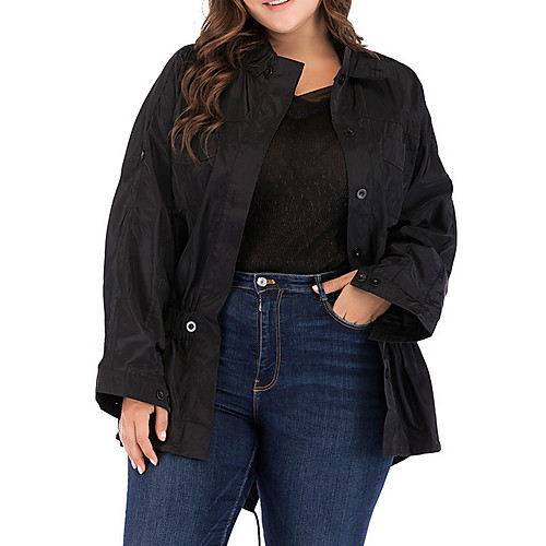 

Women's Plus Size Coat Elastic Drawstring Design Plain Long Round Neck Work Fall & Winter Black Big Size XL XXL 3XL 4XL