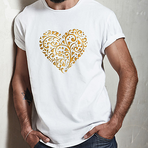 

Men's Unisex Tee T shirt Hot Stamping Heart Graphic Prints Plus Size Print Short Sleeve Casual Tops Cotton Basic Designer Big and Tall White
