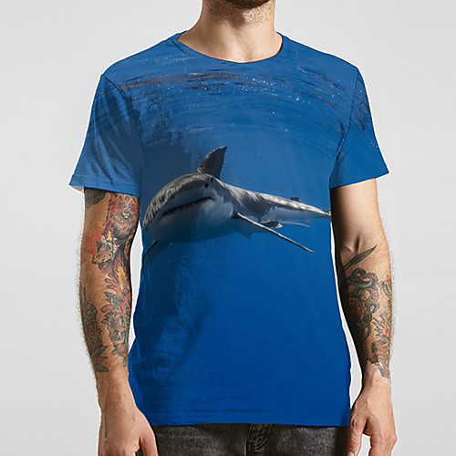 

Men's Unisex Tee T shirt Shirt 3D Print Graphic Prints Shark Plus Size Print Short Sleeve Casual Tops Basic Designer Big and Tall Round Neck Blue / Summer