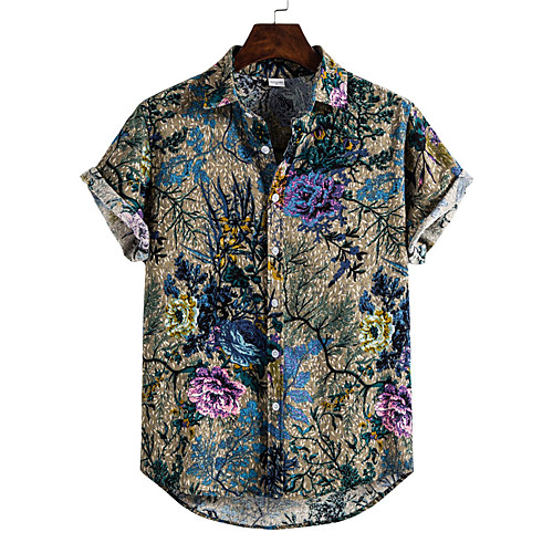 

Men's Shirt Floral Button-Down Short Sleeve Casual Tops Cotton Casual Fashion Breathable Comfortable Green
