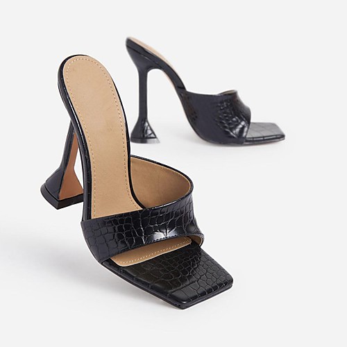 

Women's Sandals Heeled Mules High Heel Round Toe PU Solid Colored Dark Brown White Red