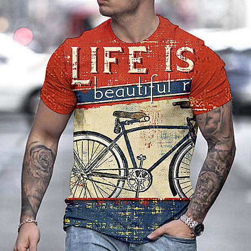 

Men's Tee T shirt Shirt 3D Print Graphic Prints Bicycle Old Man Print Short Sleeve Daily Tops Casual Designer Big and Tall Round Neck Red / Summer
