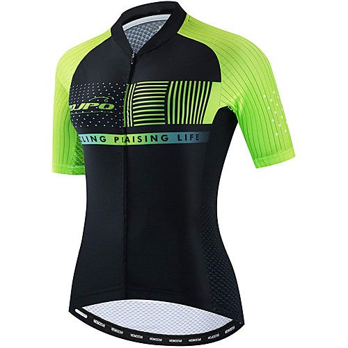 

21Grams Women's Short Sleeve Cycling Jersey Summer Spandex Polyester Green Stripes Bike Jersey Top Mountain Bike MTB Road Bike Cycling Quick Dry Moisture Wicking Breathable Sports Clothing Apparel