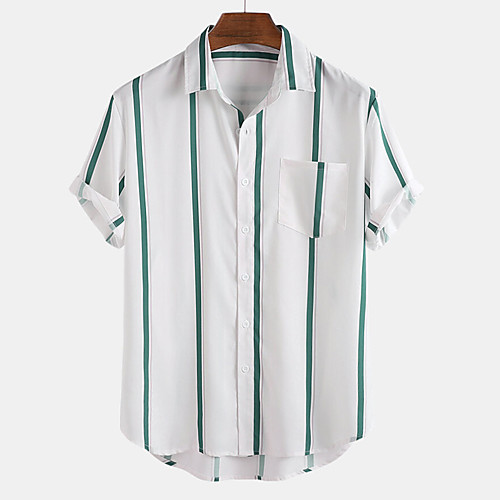 

Men's Shirt Striped Button-Down Short Sleeve Casual Tops Lightweight Casual Fashion Breathable Blue Purple Green