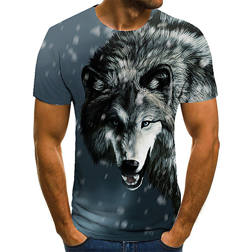 

Men's Unisex Tee T shirt 3D Print Graphic Prints Wolf Plus Size Print Short Sleeve Casual Tops Basic Fashion Designer Big and Tall Gray