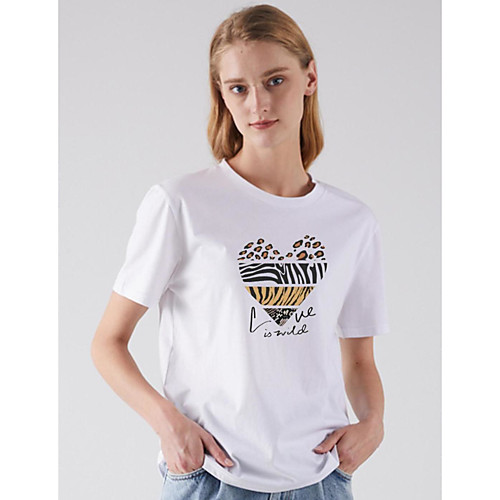 

Women's T shirt Heart Round Neck Basic Tops White Fuchsia Light gray