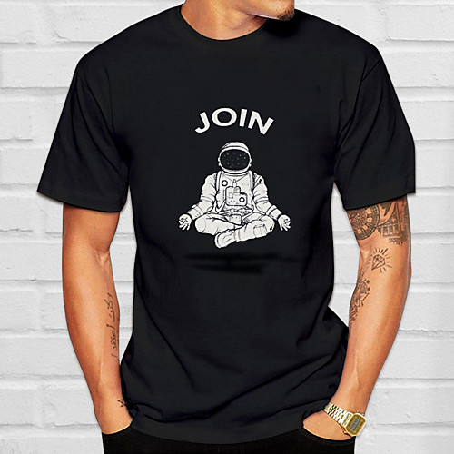 

Men's Tee T shirt Hot Stamping Graphic Prints Astronaut Print Short Sleeve Casual Tops 100% Cotton Basic Designer Big and Tall Black