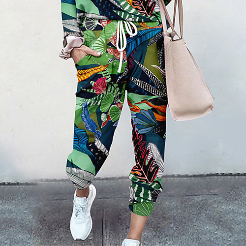 

Women's Basic Soft Comfort Going out Gym Palazzo Pants Plants Flower / Floral Full Length Pocket Elastic Drawstring Design Print Yellow Green