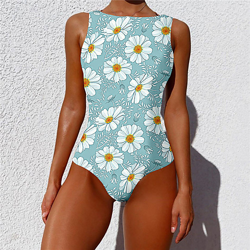 

Women's One Piece Swim Dress Swimsuit Tummy Control Slim Floral Blushing Pink Dusty Rose Gray Green Light Green Swimwear Bodysuit Strap Bathing Suits New Casual Sexy / Padded Bras / Beach