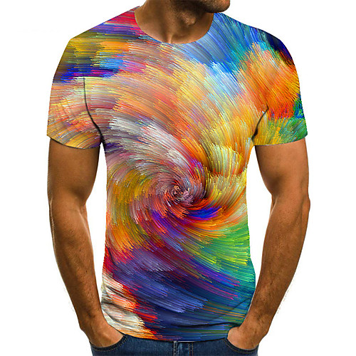 

Men's Unisex Tee T shirt 3D Print Graphic Prints Spiral Stripe Plus Size Print Short Sleeve Casual Tops Basic Fashion Designer Big and Tall Rainbow