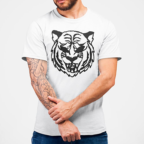 

Men's Unisex Tee T shirt Hot Stamping Graphic Prints Tiger Plus Size Print Short Sleeve Casual Tops Cotton Basic Fashion Designer Big and Tall White