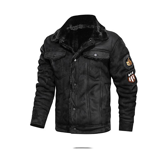 

Men's Jacket Daily Fall Winter Regular Coat Regular Fit Casual Jacket Letter Fur Trim Black Brown