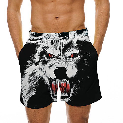 

Men's Casual Designer Quick Dry Breathable Beach Swimming Pool Shorts Bermuda shorts Board Shorts Pants Graphic Prints Animal Short 3D Print Drawstring Elastic Waist Black / Summer