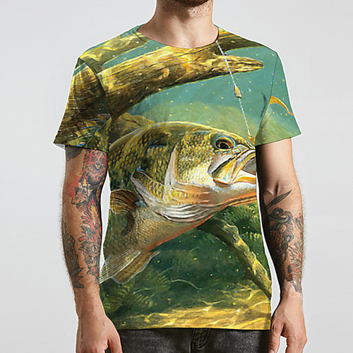 

Men's Unisex Tee T shirt Shirt 3D Print Graphic Prints Fish Plus Size Print Short Sleeve Casual Tops Basic Designer Big and Tall Round Neck Blue / Summer