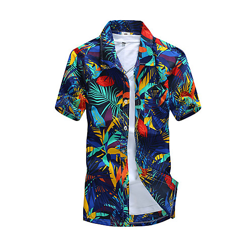 

Men's Shirt Plants Button-Down Short Sleeve Casual Tops Lightweight Casual Fashion Breathable Blue