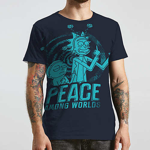 

Men's Unisex Tee T shirt 3D Print Anime Graphic Prints Plus Size Print Short Sleeve Casual Tops Basic Designer Big and Tall Navy Blue