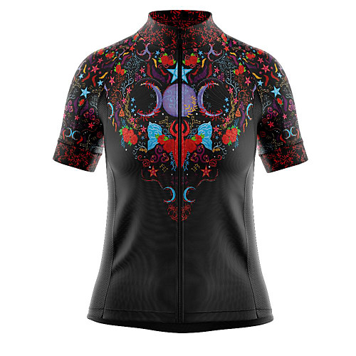 

21Grams Women's Short Sleeve Cycling Jersey Summer Spandex Polyester Black Sugar Skull Skull Bike Jersey Top Mountain Bike MTB Road Bike Cycling Quick Dry Moisture Wicking Breathable Sports Clothing